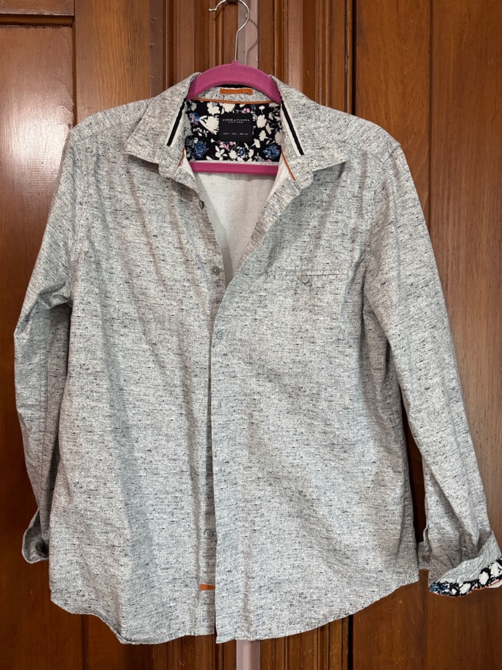 Denim & Flower Black Floral-Lined men’s shirt with Pink and Blue Accents